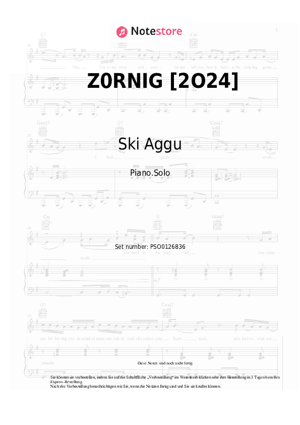 Noten Ski Aggu - Z0RNIG [2O24] - Klavier.Solo