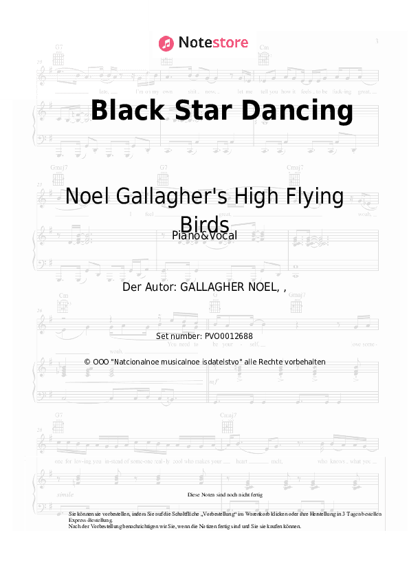 Noten mit Gesang Noel Gallagher's High Flying Birds - Black Star Dancing - Klavier&Gesang