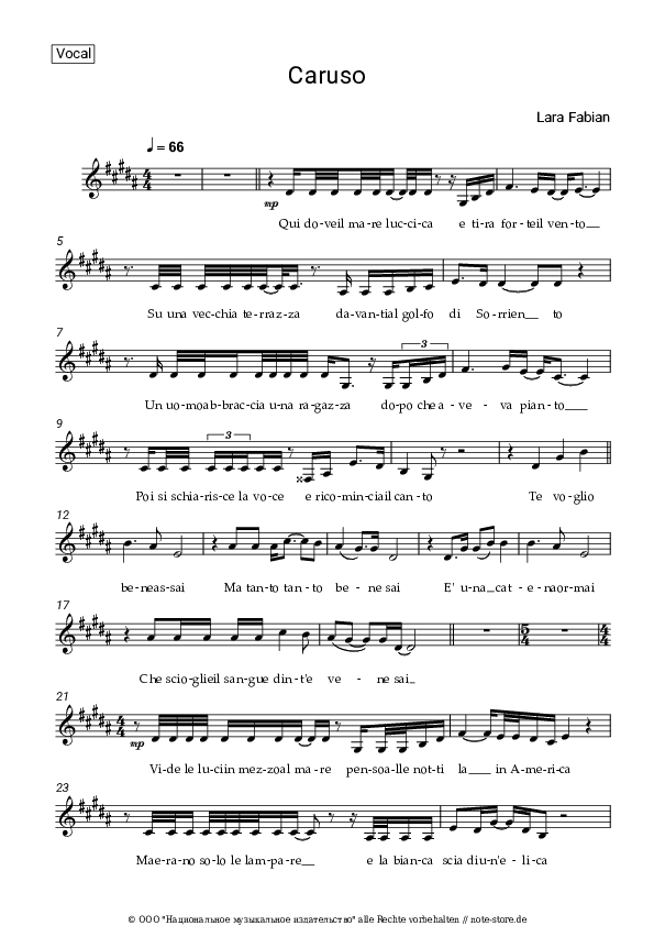 Noten Lara Fabian - Caruso - Gesang