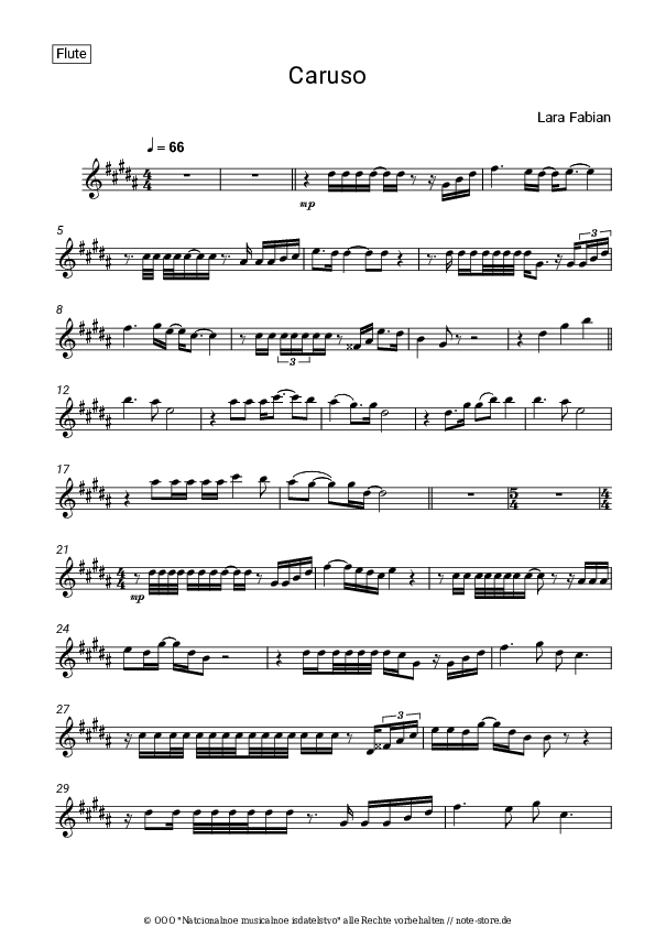 Noten Lara Fabian - Caruso - Flöte