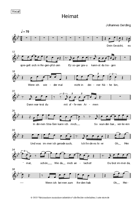 Noten Johannes Oerding - Heimat - Gesang