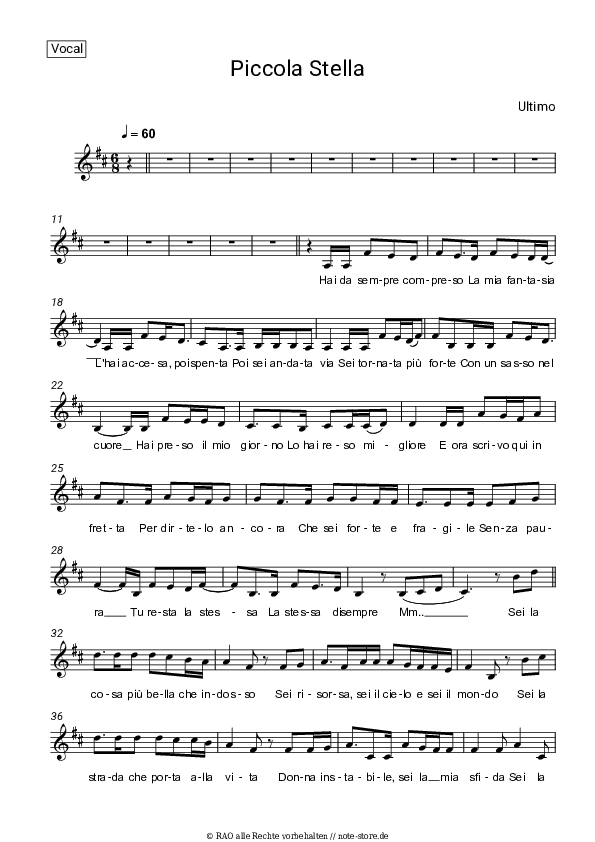 Noten Ultimo - Piccola stella - Gesang