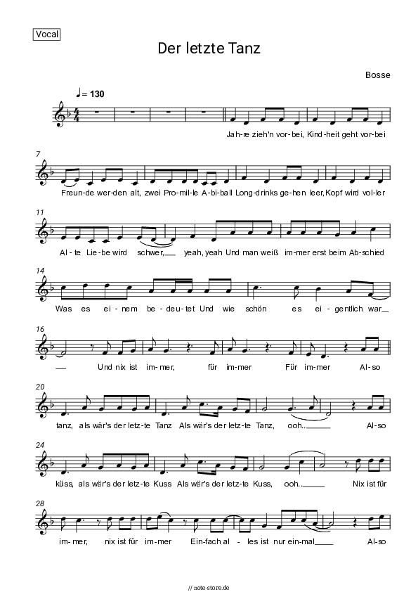 Noten Bosse - Der letzte Tanz - Gesang