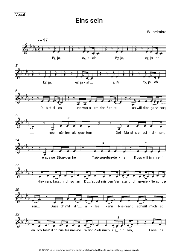 Noten Wilhelmine - Eins sein - Gesang
