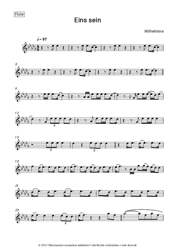 Noten Wilhelmine - Eins sein - Flöte
