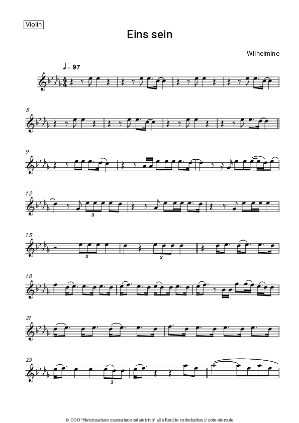 Noten Wilhelmine - Eins sein - Violine