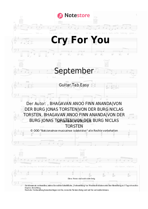 Einfache Tabs September - Cry For You - Gitarre.Tabs.Easy