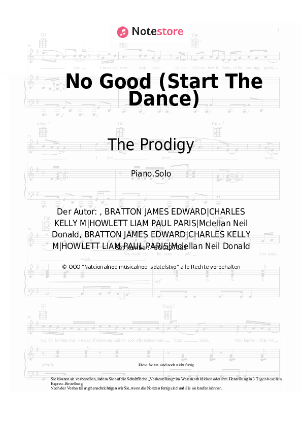 Noten The Prodigy - No Good (Start The Dance) - Klavier.Solo