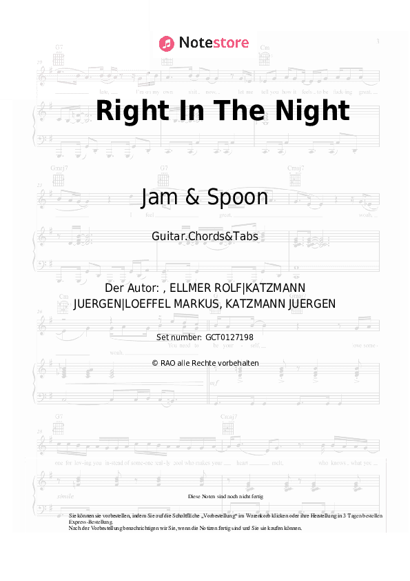 Akkorde Jam & Spoon, Plavka - Right In The Night - Gitarren.Akkorde&Tabas