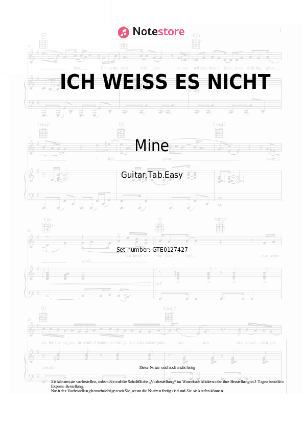 Einfache Tabs Mine - ICH WEISS ES NICHT - Gitarre.Tabs.Easy