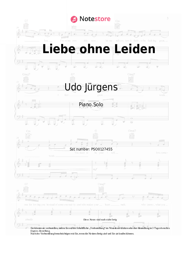 Noten Udo Jürgens, Jenny - Liebe ohne Leiden - Klavier.Solo