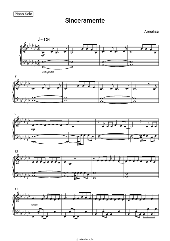 Noten Annalisa - Sinceramente - Klavier.Solo