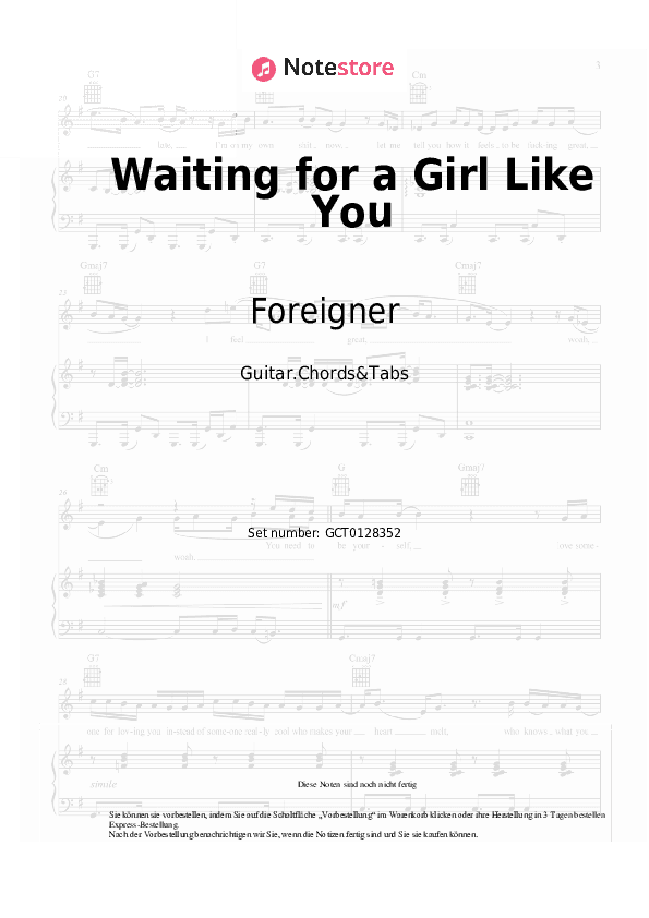 Akkorde Foreigner - Waiting for a Girl Like You - Gitarren.Akkorde&Tabas