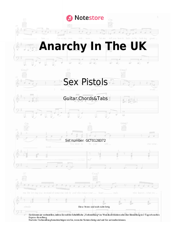 Akkorde Sex Pistols - Anarchy In The UK - Gitarren.Akkorde&Tabas