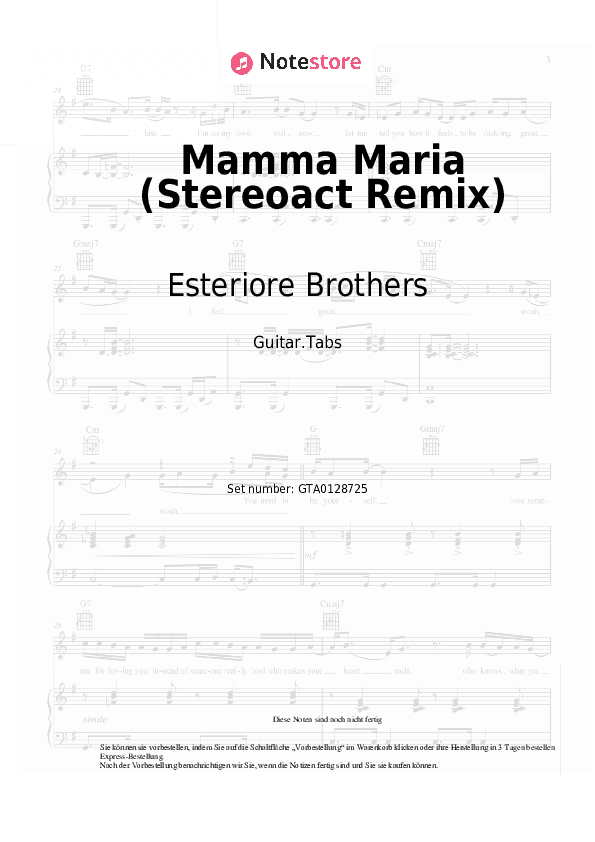Tabs Esteriore Brothers, Stereoact - Mamma Maria (Stereoact Remix) - Gitarre.Tabs