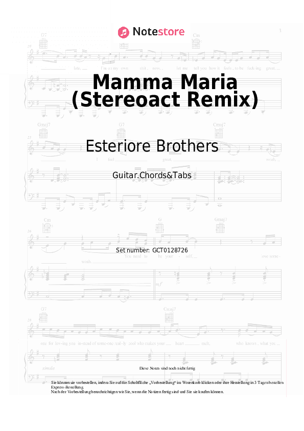 Akkorde Esteriore Brothers, Stereoact - Mamma Maria (Stereoact Remix) - Gitarren.Akkorde&Tabas