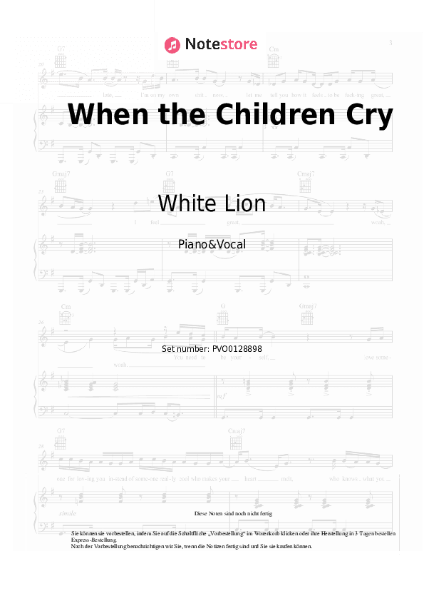 Noten mit Gesang White Lion - When the Children Cry - Klavier&Gesang