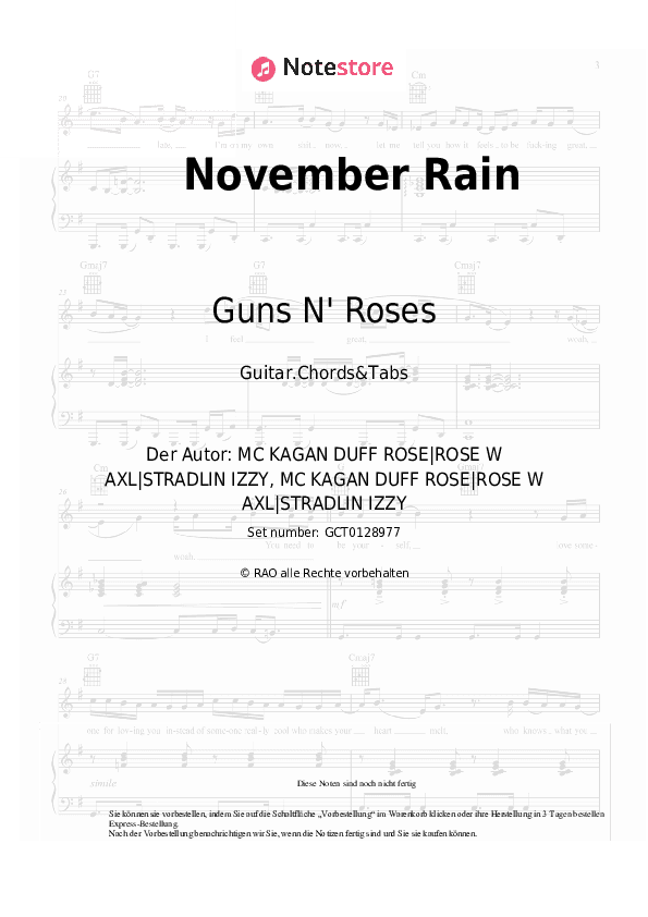 Akkorde Guns N' Roses - November Rain - Gitarren.Akkorde&Tabas