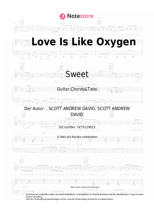 Akkorde Sweet - Love Is Like Oxygen - Gitarren.Akkorde&Tabas