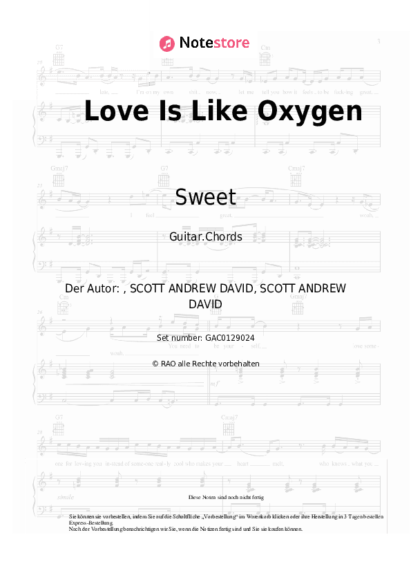 Akkorde Sweet - Love Is Like Oxygen - Gitarre.Akkorde