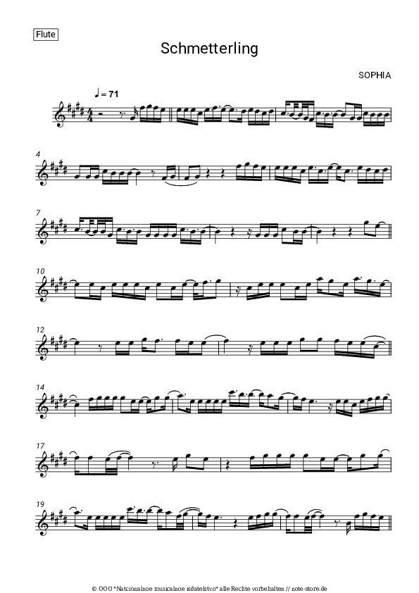 Noten SOPHIA - Schmetterling - Flöte