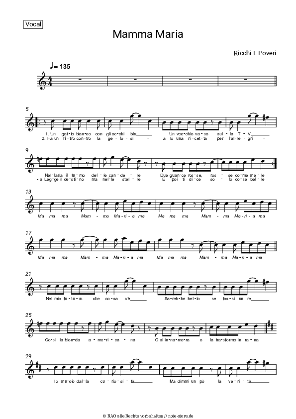 Noten Ricchi e Poveri - Mamma Maria - Gesang
