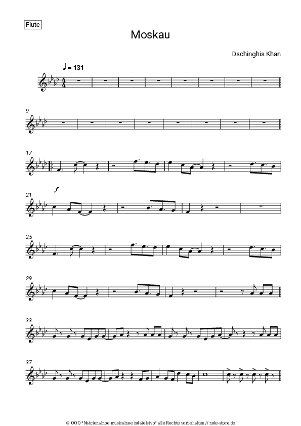 Noten Dschinghis Khan - Moskau - Flöte