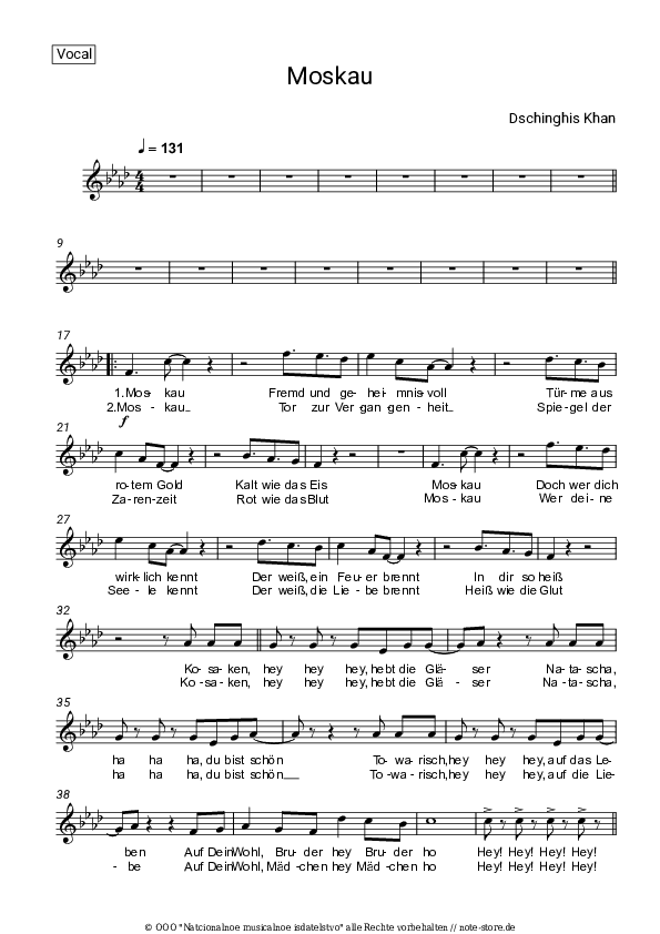Noten Dschinghis Khan - Moskau - Gesang