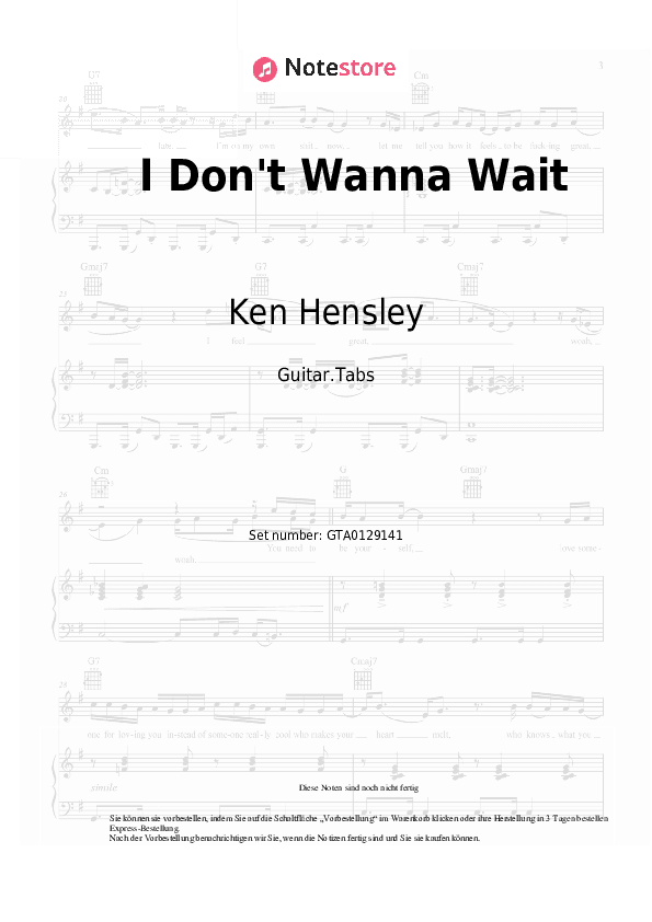 Tabs Ken Hensley - I Don't Wanna Wait - Gitarre.Tabs