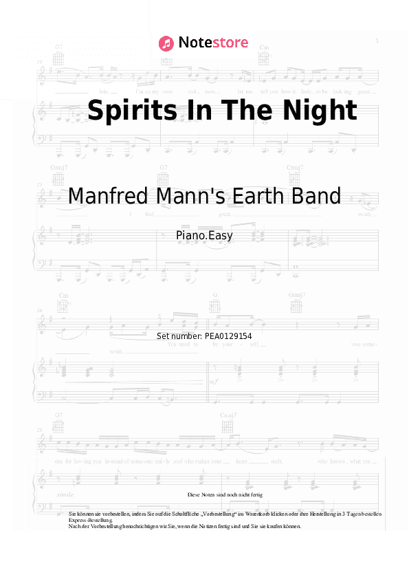 Einfache Noten Manfred Mann's Earth Band - Spirits In The Night - Klavier.Einfach