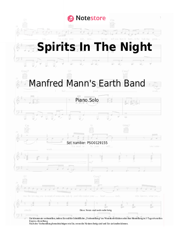 Noten Manfred Mann's Earth Band - Spirits In The Night - Klavier.Solo