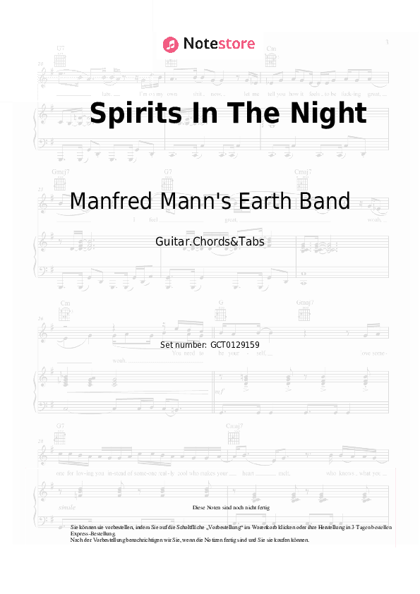 Akkorde Manfred Mann's Earth Band - Spirits In The Night - Gitarren.Akkorde&Tabas