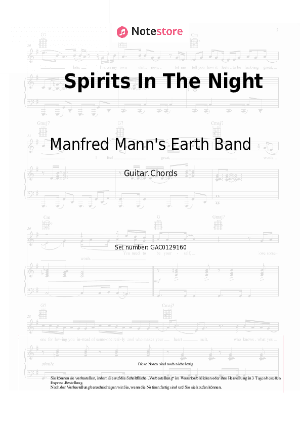 Akkorde Manfred Mann's Earth Band - Spirits In The Night - Gitarre.Akkorde