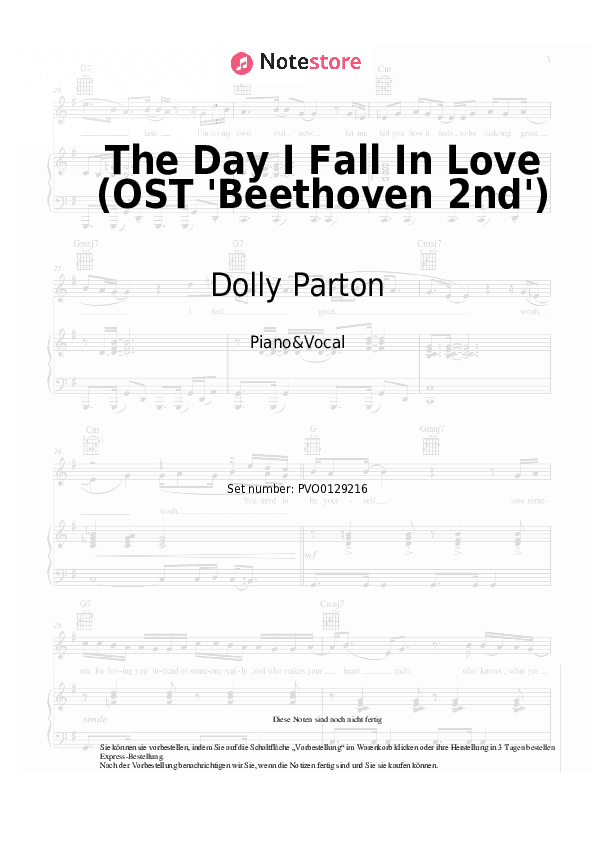 Noten mit Gesang Dolly Parton, James Ingram - The Day I Fall In Love (OST 'Beethoven 2nd') - Klavier&Gesang