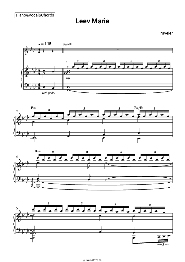 Noten und Akkorde Paveier - Leev Marie - Klavier&Gesang&Akkorde