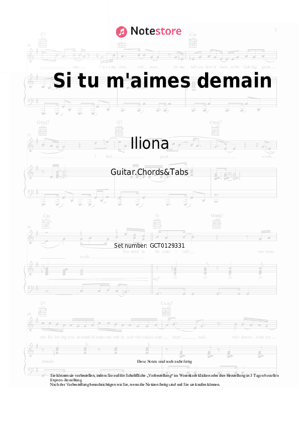 Akkorde Iliona - Si tu m'aimes demain - Gitarren.Akkorde&Tabas