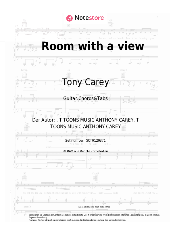 Akkorde Tony Carey - Room with a view - Gitarren.Akkorde&Tabas