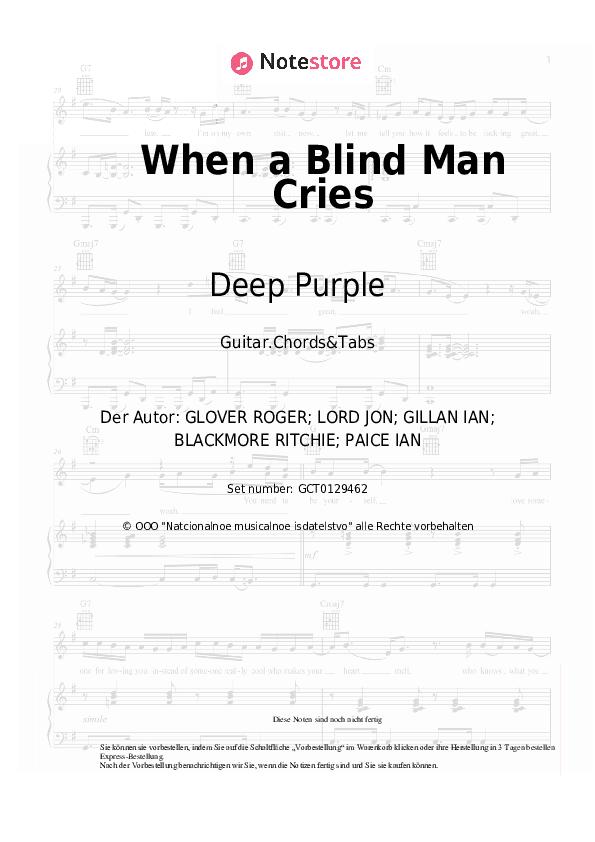 Akkorde Deep Purple - When a Blind Man Cries - Gitarren.Akkorde&Tabas