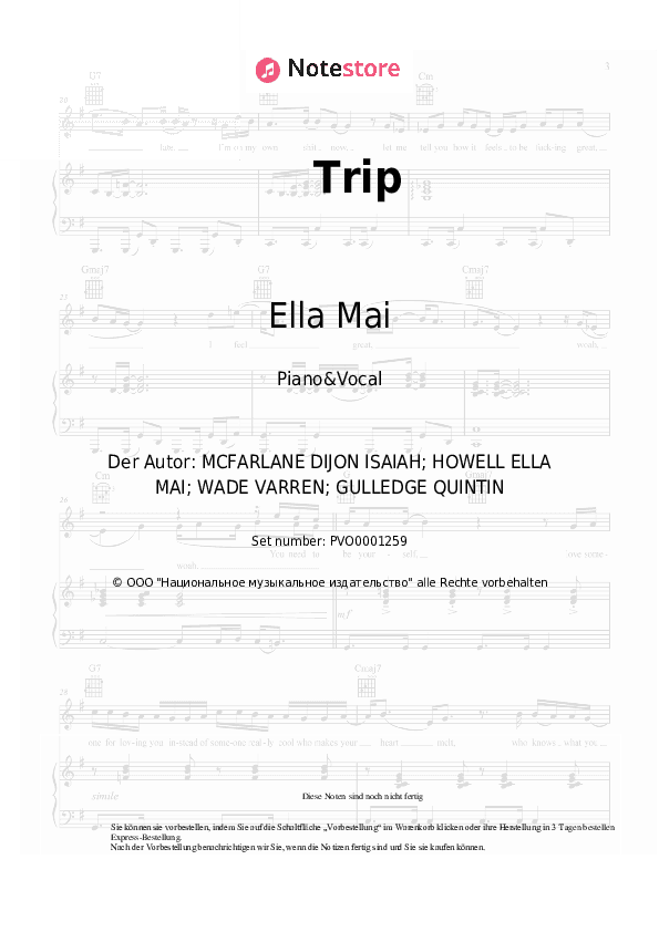 Noten mit Gesang Ella Mai - Trip - Klavier&Gesang