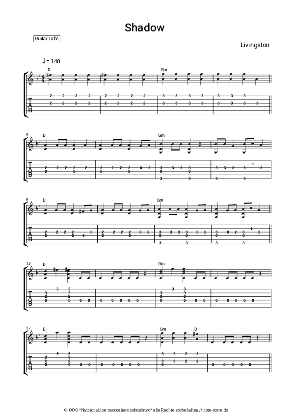 Tabs Livingston - Shadow - Gitarre.Tabs
