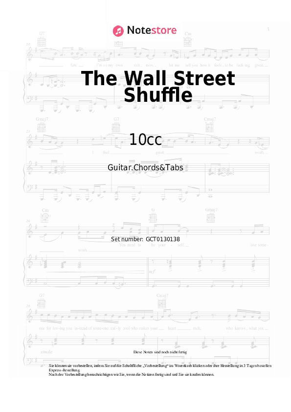 Akkorde 10cc - The Wall Street Shuffle - Gitarren.Akkorde&Tabas