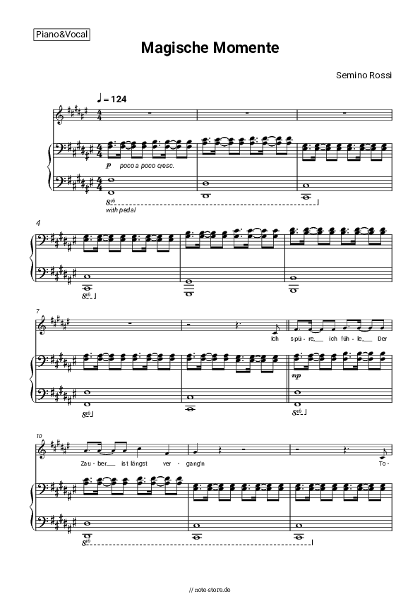 Noten mit Gesang Semino Rossi - Magische Momente - Klavier&Gesang