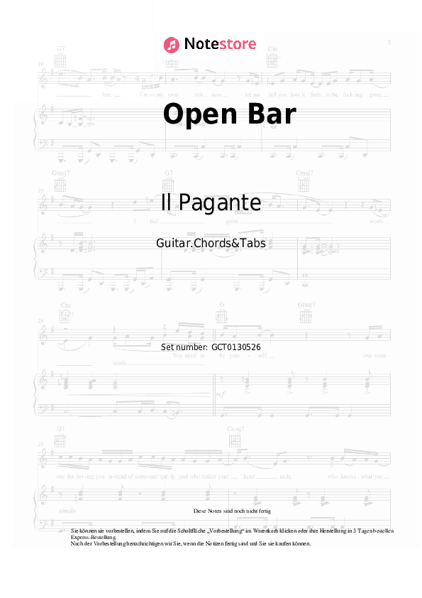 Akkorde Il Pagante, The Kolors - Open Bar - Gitarren.Akkorde&Tabas