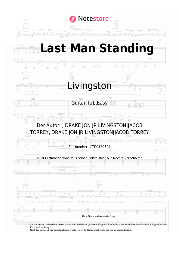Einfache Tabs Livingston - Last Man Standing - Gitarre.Tabs.Easy