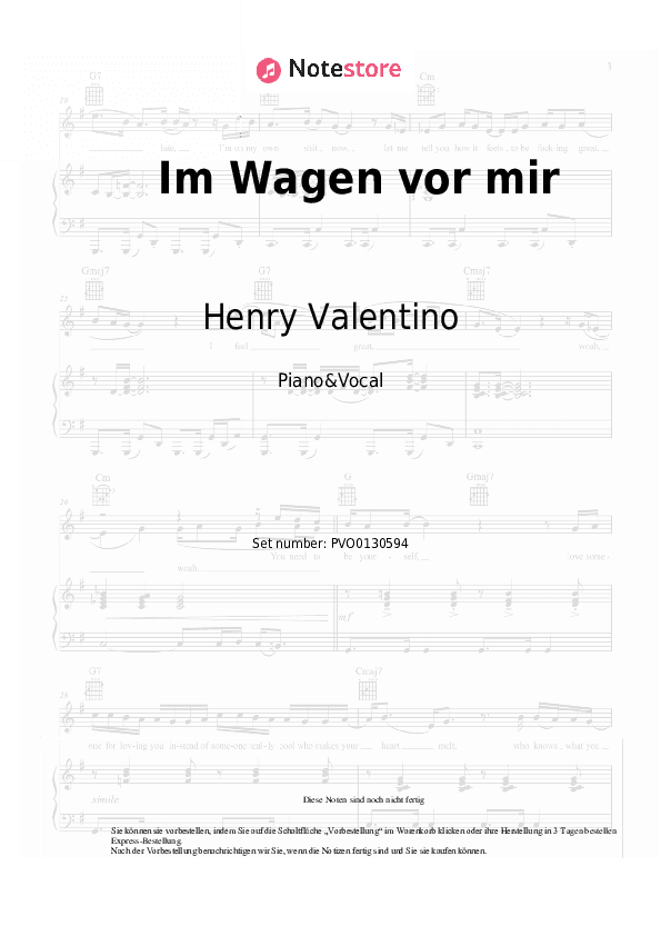 Noten mit Gesang Henry Valentino, Daffi Cramer - Im Wagen vor mir - Klavier&Gesang