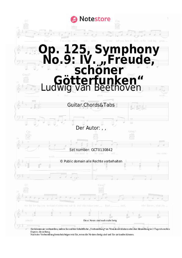 Akkorde Ludwig van Beethoven - Op. 125, Symphony No.9: IV. „Freude, schöner Götterfunken“ - Gitarren.Akkorde&Tabas