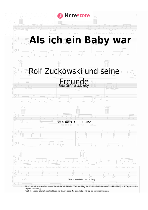 Einfache Tabs Rolf Zuckowski und seine Freunde - Als ich ein Baby war - Gitarre.Tabs.Easy