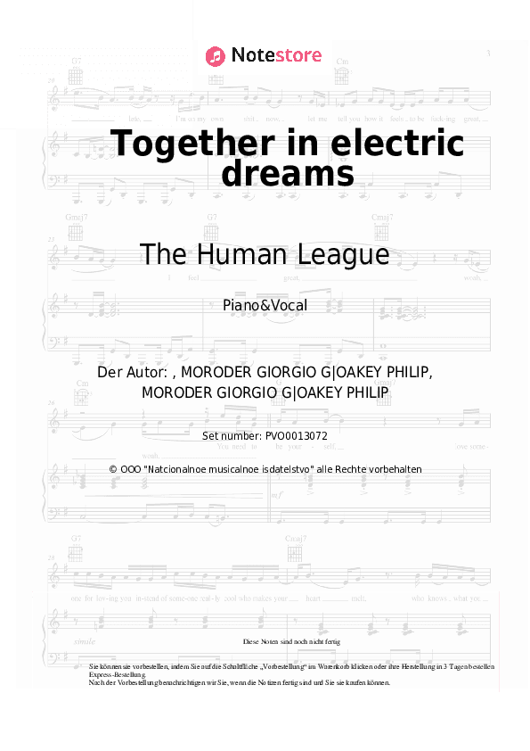 Noten mit Gesang The Human League - Together in electric dreams - Klavier&Gesang