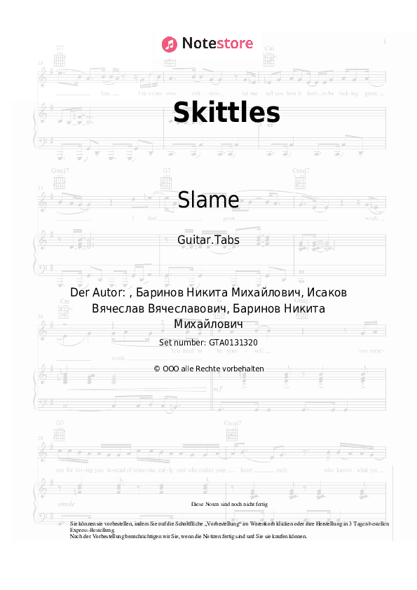 Tabs Slame - Skittles - Gitarre.Tabs