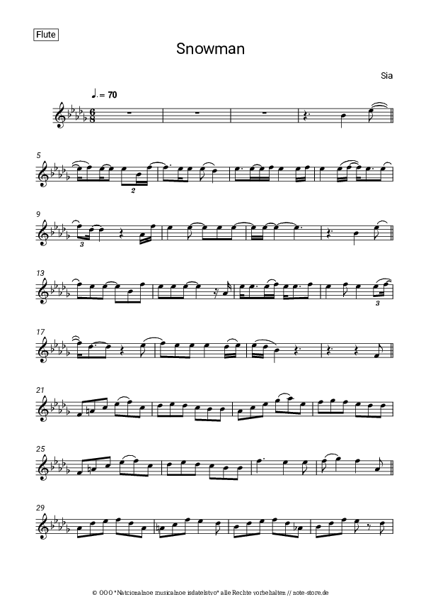Noten Sia - Snowman - Flöte